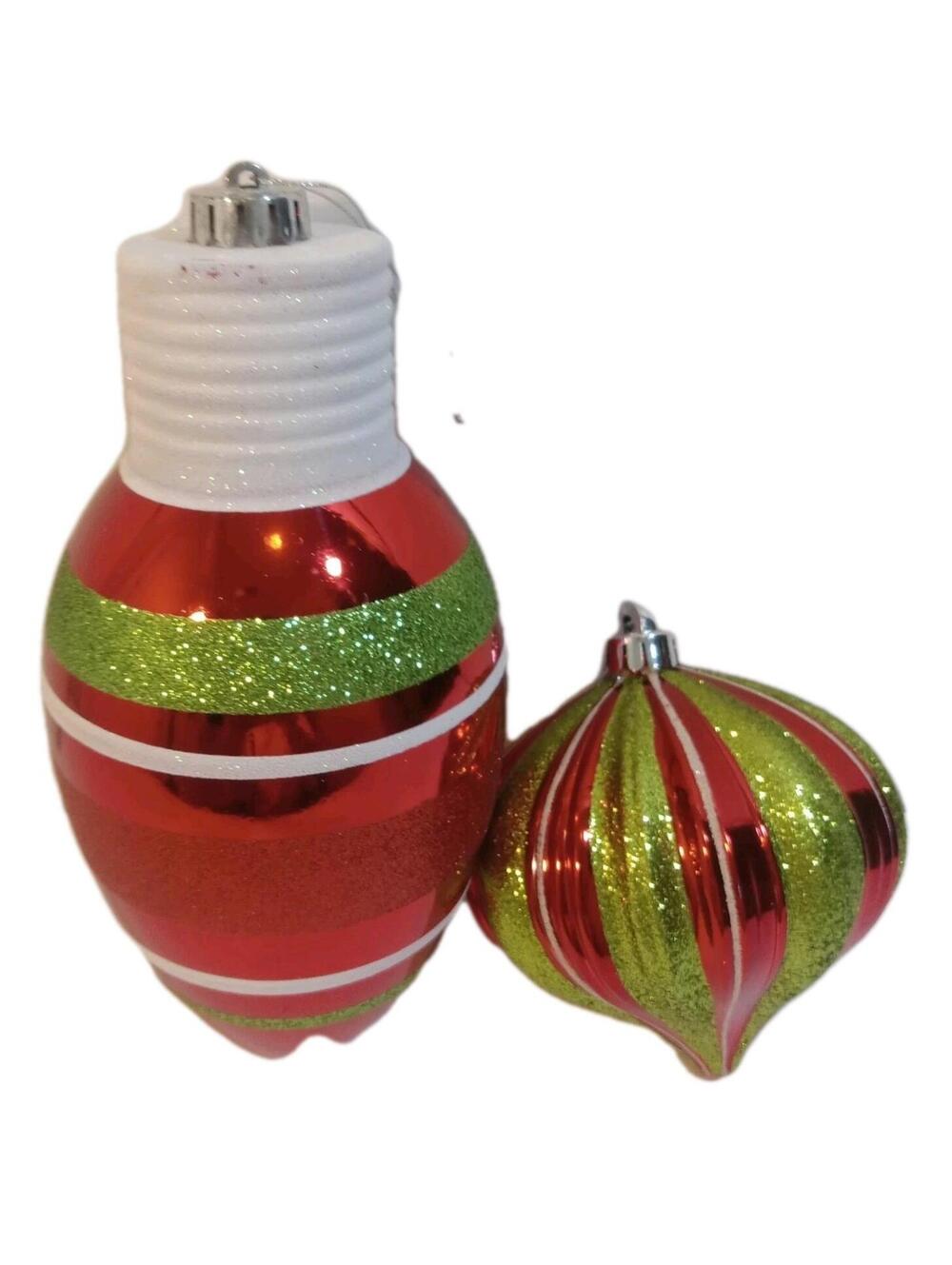 Finial Style Christmas Ornaments Red Green Lot Of 2 Teardrop Lightbulb / Onion - Picture 5 of 5